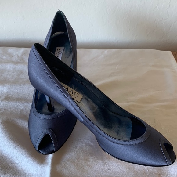 Isaac, Made in Italy, Blue Satin Peep Toe Pumps - EUC - size 9M - Picture 1 of 7